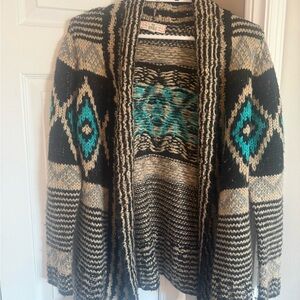 Pink Republic Black and Teal Patterned Cardigan